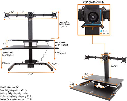 Stand Steady Techtonic | Electric 3 Arm Monitor Mount Standing Desk | Stand Up Desk Converter with Keyboard Tray Supports 3 Screens | Easy & Quiet Sit to Stand with the Push of a Button! (Black)