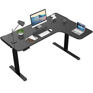 DESIGNA 61 inches Electric L Shaped Standing Desk, Height Adjustable Corner Computer Gaming Desk, Modern Simple Style with Large Mouse Pad, Black