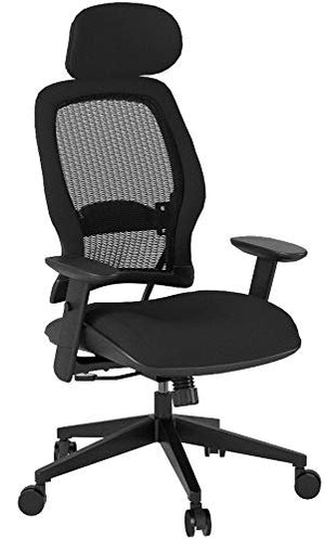 Office Star Space Collection: Air Grid Mesh Back and Fabric Seat with Adjustable Headrest Deluxe Office Chair in Black