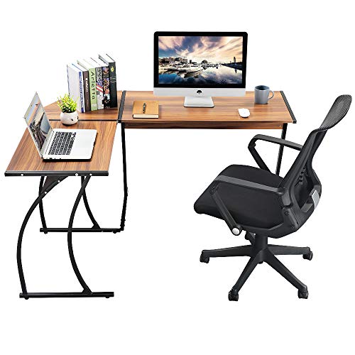 GreenForest L Shaped Gaming Computer Desk 58.1'',L-Shape Corner Gaming Table,Writing Studying PC Laptop Workstation 3-Piece for Home Office Bedroom Living Room,Bright Walnut
