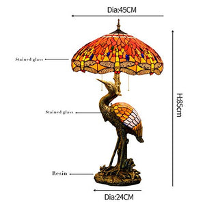 Xiaochen Antique Tiffany Style Male Bird Desk Lamp 20" - Crimson Dragonfly Glass Lampshade for Living Room Study Bedroom