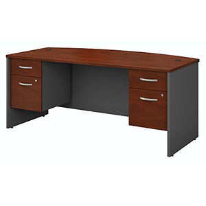 Bush Business Furniture Series C 72W x 36D Bow Front Desk with 3/4 Pedestals in Hansen Cherry