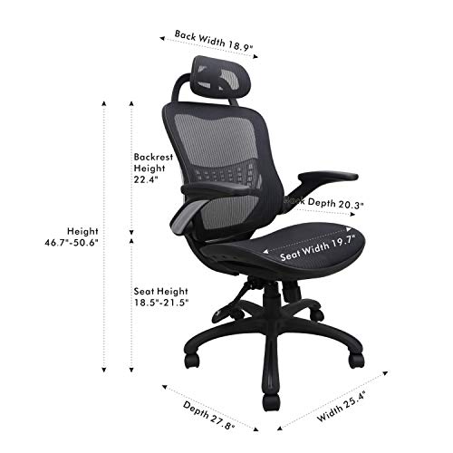 Komene Ergonomic Chairs for Office &Home: Passed BIFMA/SGS Weight Support Over 300Ibs,The Most Comfortable Mesh Cushion&High Back-Adjustable Headrest Backrest,Flip-up Armrests,360-Degree Swivel Chairs