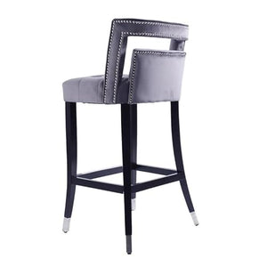 None Modern Velvet Upholstered Bar Stools with Back and Footrest (Set of 2) - Grey, Contemporary Design