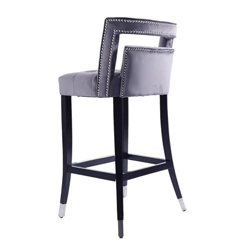 Modern Velvet Upholstered Bar Stools with Back and Footrest (Set of 2) - Grey, Contemporary Design