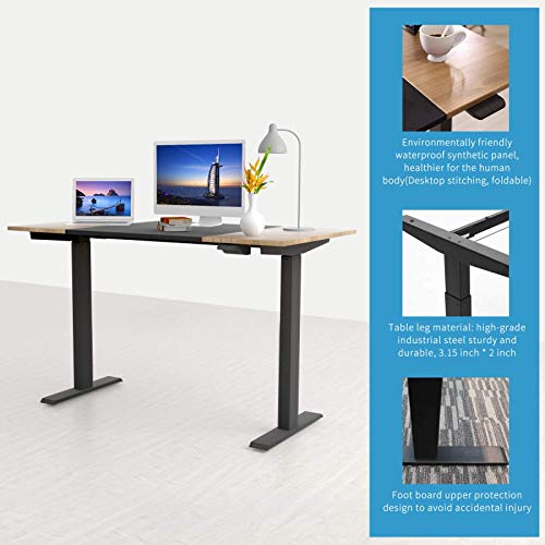 Aneken Electric Adjustable Height Standing Desk, 48 x 24 Inches Wooden Splice Tabletop, Autonomous Smart Home Office Sit Stand Up Desk Suitable for Working & Writing, Black Computer Workstation