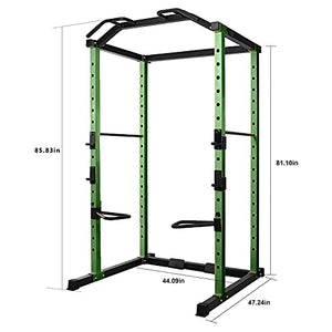 HulkFit HFPC-GR 1,000 Pound Capacity Adjustable Power Cage with 2 Safety Bars and Dip Bars & Customizable Add Ons, Cage Only, Green