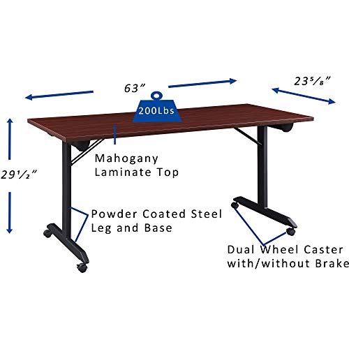 Lorell Mobile Folding Training Table, Mahogany, Powder Coated