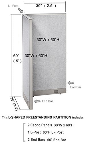 GOF Freestanding L Shaped Office Partition - Large Fabric Room Divider Panel 30" D x 30" W x 60" H