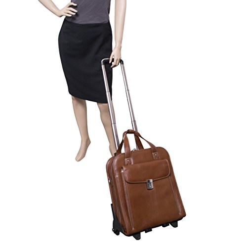 Siamod, VERNAZZA, PASTENELLO, Napa Cashmere Leather, 15" Leather Vertical Patented Detachable -Wheeled Laptop Briefcase, Cognac (45314)