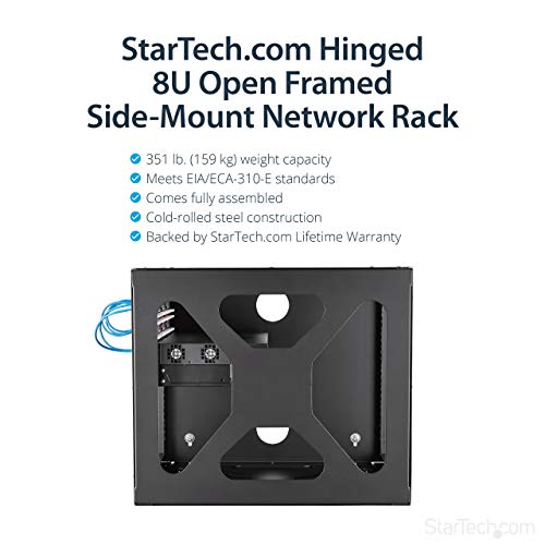 StarTech.com 8U Open Frame Wall Mount Rack - Sideways Wall Mount IT Equipment Rack Cabinet - 20.8 in Depth Server Room Rack (RK819SIDEM)
