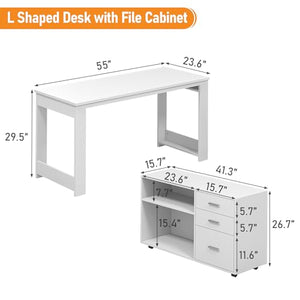 MU White L Shaped Desk with Drawers - 55 inch