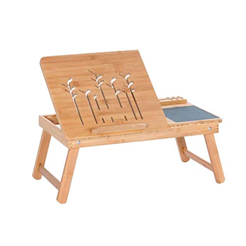 SFFZY Foldable Laptop Table, Bamboo Large Foldable Laptop Notebook Stand Desk with Height Adjustable Legs Drawer