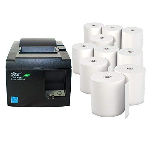 Star Micronics TSP 143IIU Receipt Printer Productivity Bundle - Easy to Use - USB Printer - Dark Gray - Compatible with Square Stand - Includes Ten (10) Rolls of Receipt Paper