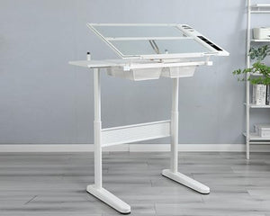 Tzou Adjustable Drafting Desk with Chair and Drawers - White