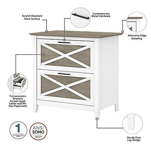 Bush Furniture Key West L Shaped Desk with 2 Drawer Lateral File Cabinet, 60W, Pure White and Shiplap Gray