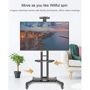 YokIma Mobile TV Stand with Wheels, Universal Rolling TV Cart for 32-75 Inch TVs, Shelf, Tray, Mount - 100 Lbs Load