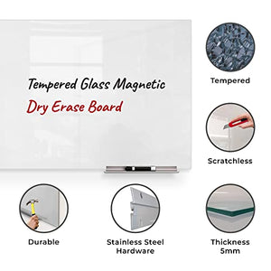 Glass Dry Erase Board (48" x 60"), White Surface with Eased Corners, Frameless Glass Board for Wall with Markers, Magnets, Eraser by Fab Glass and Mirror