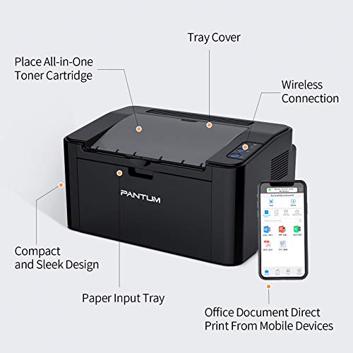 Pantum P2502W Monochrome Laser Printer Home Office School Student Mobile Wireless Printing- Small with PB-211EV