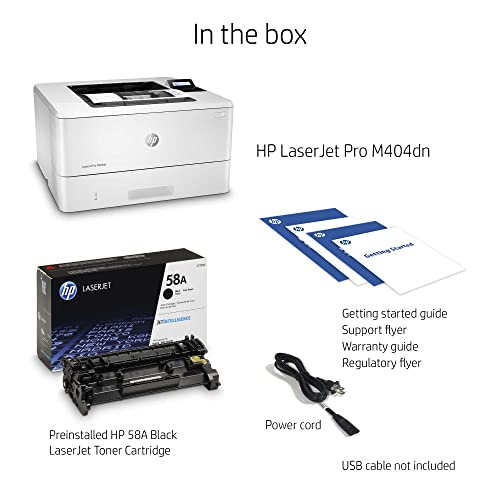 HP Laserjet Pro M404dn Monochrome Laser Printer - Print Only, Ethernet, 40 ppm, 1200 x 1200 dpi, Auto Duplex, 8.5 x 14, 2-line LCD