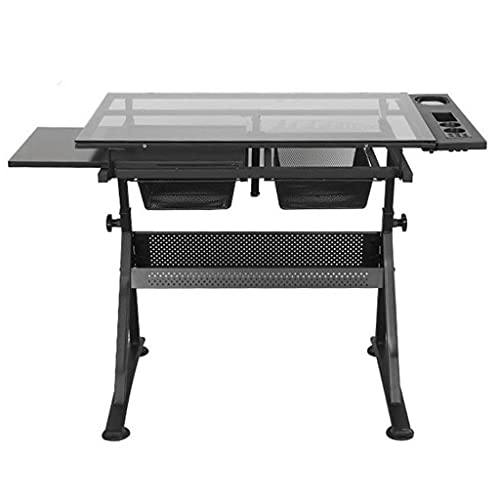 VejiA Adjustable Glass Drafting Table with Storage Drawers