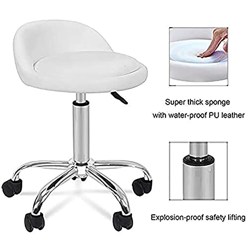 UsmAsk PU Leather Round Rolling Stool with Back Rest Height Adjustable Swivel Drafting Chair (Full Moon)