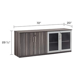 Safco Medina Modern Office Storage Wall Cabinet with Wood and Glass Doors, 72"W x 20"D x 29 1/2"H, Gray Steel
