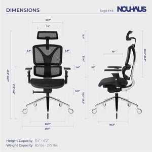 Nouhaus ErgoPRO Ergonomic Office Chair with Back Support and 360 Degree Swivel - Black