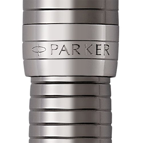 PARKER Duofold Centennial Fountain Pen, Prestige Ruthenium Chiselled, Fine Solid Gold Nib, Black Ink and Convertor (1931333)