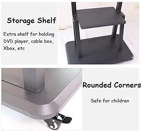 TV Rack Furniture Heavy Duty 100KG TV Cart Mobile Stand 60-100" LED LCD Plasma Flat Screen Adjustable Trolley Mount Wheels 2 Shelves Full Motion Black