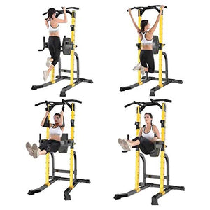 DSWHM Fitness Equipment Strength Training Weight Racks Power Tower Weight Lifting Squat Rack Dip Station Pull-Up Bar Push-Up Grips Stands Adjustable Height Home Fitness Workout Station