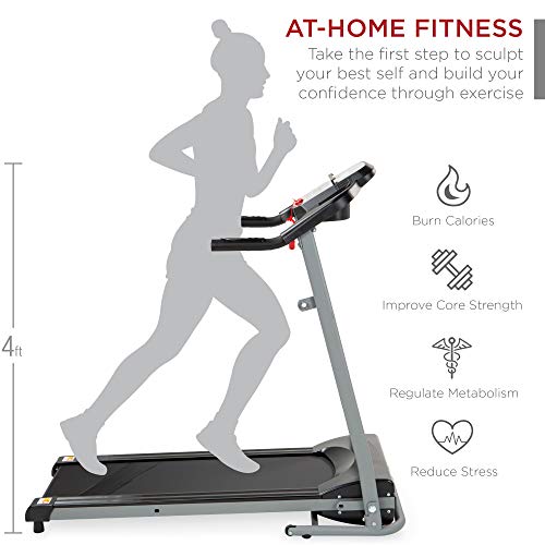 Best Choice Products 800W Folding Electric Treadmill, Motorized Fitness Exercise Machine for Home Gym, Cardio Training w/Wheels, Safety Key, Heart Sensor - Black