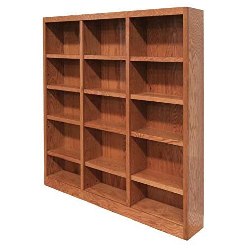 Bowery Hill 72" Tall 15-Shelf Triple Wide Wood Library Bookcase Storage - Dry Oak