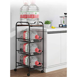 ZXCVASDF Rolling Storage Cart with Metal Drawer and Tabletop - Locking Wheels, 3-Tier