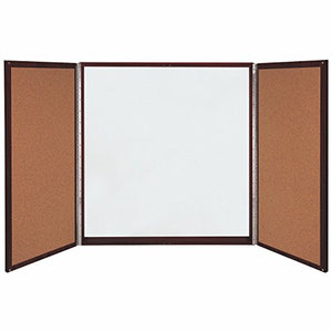 Ghent Conference Cabinet - Porcelain Magnetic Whiteboard w/Cork on Interior of Doors - Mahogany - Made in the USA