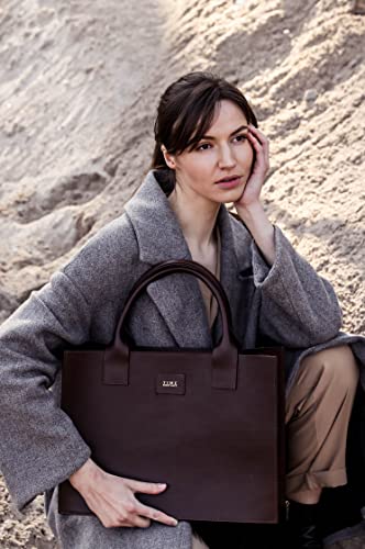 Leather Tote Bag Full Grain Leather Handbag for Women and Men Satchel Top Handle Bag - Time Resistance (Matte Brown)