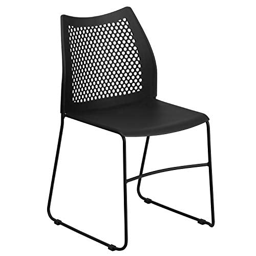 Flash Furniture Stack Chair 5 Pack - 661 lb. Capacity, Black, Air-Vent Back, Sled Base