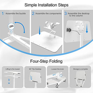 JYLH JOYSEEKER Foldable Mobile Standing Desk, 90° Tiltable, Height Adjustable Portable Laptop Desk on Wheels - White