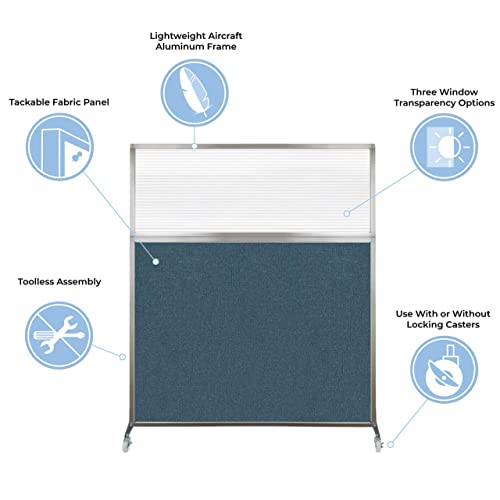 VERSARE Versare Hush Screen Portable Divider | Clear Window | Freestanding Partition On Wheels | Rolling Office Workstation | 4' Wide x 6' Tall Cloud Gray Fabric Panels