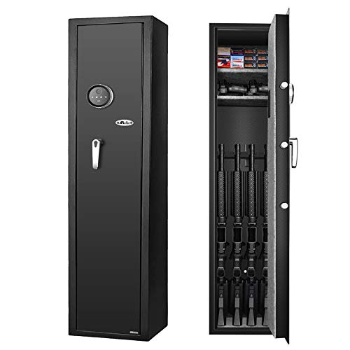 LANGGER V Biometric Gun Safe for Rifle, Upgraded Quick Access 4-Gun Large Rifle Gun Security Cabinet for Rifle Shotgun Firearms, with 2 Removable Storage Shelves