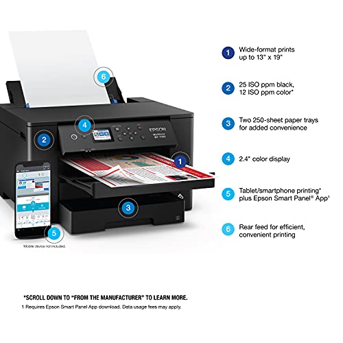 Epson Workforce Pro WF-7310 Wide-Format Printer, Wireless, Auto 2-Sided Printing, 500-sheet Capacity (Renewed)