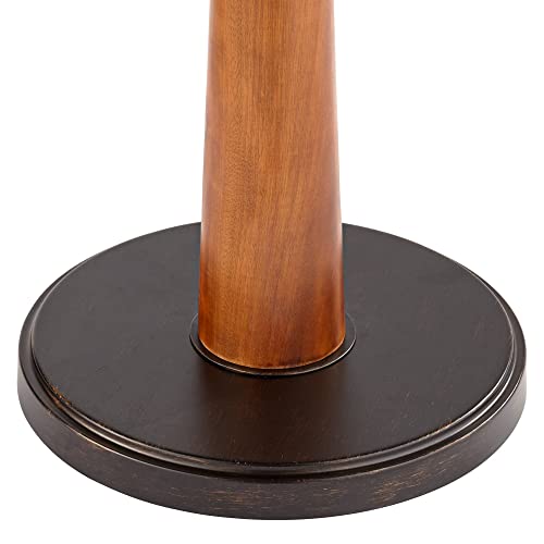 Franklin Iron Works Rustic Farmhouse Floor Lamp with Tray Table and USB Port 64.75" Tall - Painted Bronze Faux Wood Oatmeal Linen Drum Shade