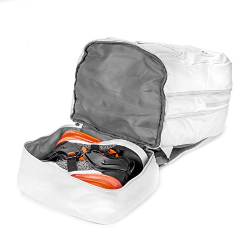 Sole Premise Leather Bag for Multi-functional Travel Carry-on with Shoe, Laptop and Clothes Compartments for Men & Women (White)