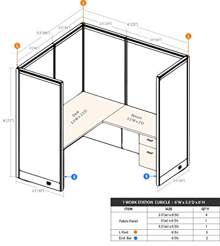G GOF 1 Person Workstation Cubicle / Office Partition (5.5'D x 6'W x 4'H) - Artisan Grey