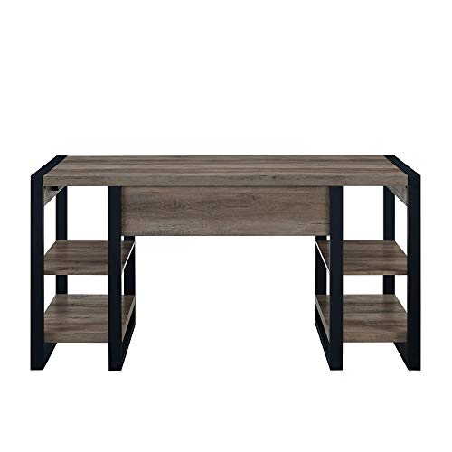 Walker Edison Industrial Wood Computer Writing 4 Storage Shelves and Gaming Gamer Command Center Workstation Desk Home Office, 60 Inch, Grey Wash