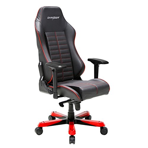 DXRacer Iron Series DOH/IS188/NR Full Grain Leather Racing Bucket Seat Office Chair Gaming Chair Ergonomic Computer Chair eSports Desk Chair Executive Chair with Free Cushions (Black/Red)