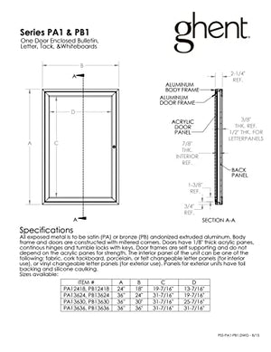 Ghent 3" x 2" 1 Door Outdoor Enclosed Vinyl Letter Board, Black, Satin Aluminum Frame (PA132BX-BK)