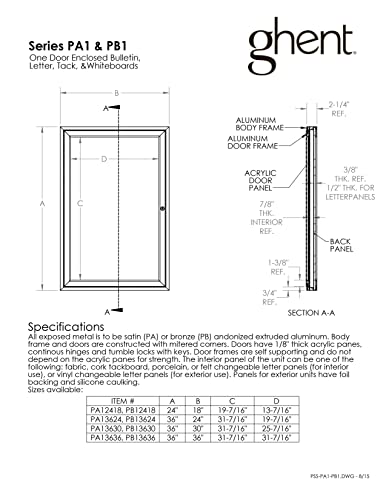 Ghent 3" x 2" 1 Door Outdoor Enclosed Vinyl Letter Board, Black, Satin Aluminum Frame (PA132BX-BK)