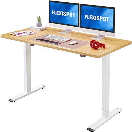Flexispot EC1 Electric Stand Up Desk Workstation 55x 28 Inches Whole-Piece Desk Board Home Office Computer Standing Table Height Adjustable Desk (White Frame + 55" Maple Top)
