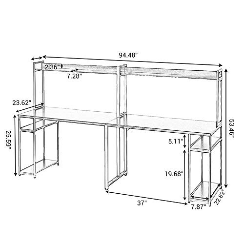 Two Person Computer Desk with Storage and Shelf, 94 Inches Space Saving Double Computer Workstation Desk for Home Office - Black